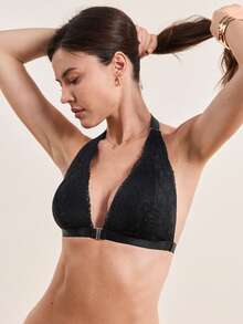 Hourtrue 浪漫蕾丝吊带时尚日常文胸内衣 - 黑色 - 查看 7