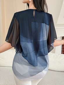 Livesso Women's Loose Fit Ombre Elegant Flowy Blouse - Navy Blue - View 4