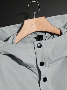 GENTILAND Loose Fit Men Long Sleeve Letter Patched Half Button Hooded Jacket, Fall - Grey - View 4