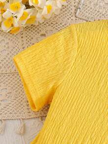 SHEIN Sparklyn Đầm dệt kim tay ngắn họa tiết da báo phối màu dành cho bé gái tuổi teen, thích hợp mặc hàng ngày, thoải mái và đa năng. - Màu vàng - Xem 6