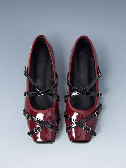 CUCCOO GRLICON Mocasines planos casuales de mujer con diseño de hebilla cruzada de punta cuadrada, atuendo de estilo motero para chicas cool, adecuado para primavera/verano, vacaciones, viajes, estilo de los 2000