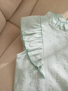 Elladie kids 2件套女童夏季新款碎花领喇叭袖露背瀑布式上衣搭配荷叶边半裙白色套装，简约优雅可爱甜美，适合休闲、派对、居家穿着。 - 綠色 - 查看 4