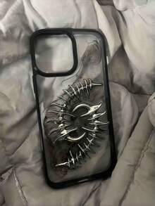 3D Metal Fishbone Case - Clear Soft Silicone Cover With Punk Style Camera Protection For 17-11 Pro Max - Double Fishbone - View 5