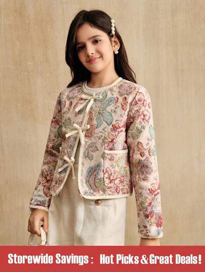 SHEIN 女童复古碎花短外套，适合外出聚会