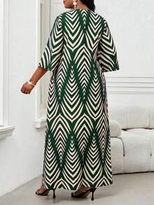 SHEIN Lady 大码时尚通勤全印花连衣裙 - 墨綠色 - 查看 2