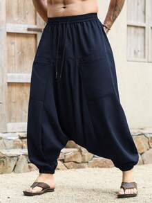 Genlund 男士纯色休闲宽松裤 - 藏蓝色 - 查看 3
