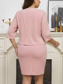 Ellevyn 大码女式两件套，优雅蕾丝拼接夏季两件套，休闲户外两件套，粉色两件套 - 粉色 - 查看 3