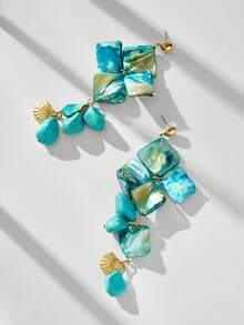 Maija Women's Fashionable Shell Earrings, Suitable For Daily Wear - Navy Blue - View 3