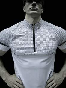 RISE LYT Men's Raglan Short Sleeve Zip-Up Half Placket Sports T-Shirt - White - View 4