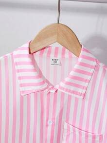 SHEIN Bộ áo thun và quần kẻ sọc kiểu dáng thường ngày dành cho bé gái tuổi teen, thích hợp cho kỳ nghỉ, dã ngoại, đi học. - Nhiều màu - Xem 5