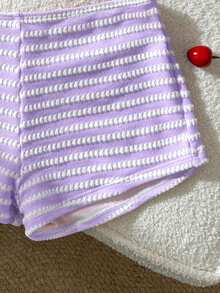 Swim Mod Women's Cute Vacation Pink Striped Halter Swimwear Set - Purple - View 8