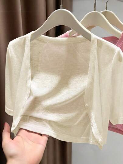 Resyla Cárdigan corto de manga corta y delgado para mujer para salir y de vacaciones