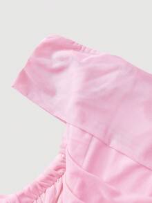 SHEIN MOD 女士纯色露肩荷叶边优雅甜美约会外出迷你连衣裙 - 粉色 - 查看 5