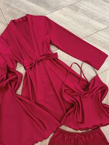 SilkySpell Bộ đồ nữ màu trơn gồm áo hai dây, quần short, váy và áo khoác cardigan, đồ mặc nhà và đồ ngủ thoải mái. - Màu Đỏ Sâu - Xem 5