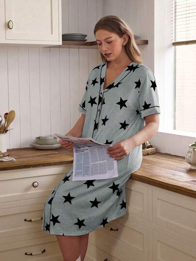 Doze Lane Đầm in họa tiết ngôi sao dành cho nữ, dáng rộng thoải mái, cỡ lớn, kiểu áo khoác cardigan nhẹ mùa hè.