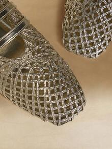 Rosivie 女士手工编织方头休闲舒适平底乐福鞋 - 金色 - 查看 5