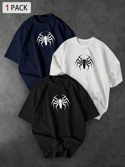 Sport MetroGents Áo thun nam cổ tròn in hình nhện, kiểu dáng thường ngày, đa năng, tay ngắn, thích hợp cho thể thao.