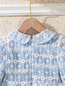 Souflis Souflis Toddler Girls' Elegant Sweet Floral Embroidered Mesh Blue Princess Dress, Peter Pan Collar Long Sleeve, Suitable For Spring, Summer, Autumn Occasions Like Birthday Party, Photography, School, Etc. Childrens Clothes Young Girl Dresses Tea Party Dress Girl - Baby Blue - View 7