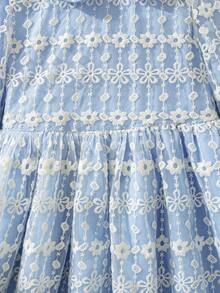 Souflis Souflis Toddler Girls' Elegant Sweet Floral Embroidered Mesh Blue Princess Dress, Peter Pan Collar Long Sleeve, Suitable For Spring, Summer, Autumn Occasions Like Birthday Party, Photography, School, Etc. Childrens Clothes Young Girl Dresses Tea Party Dress Girl - Baby Blue - View 9