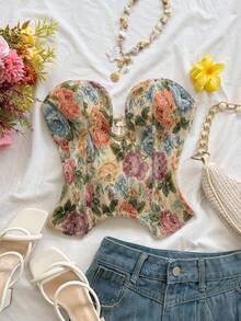 Soleia 女士优雅提花交叉露背抹胸上衣，夏季必备 - 彩色 - 查看 1