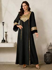 Al Najma Elegant And Luxurious Middle Eastern Style Long Dress For Women - Black - View 5