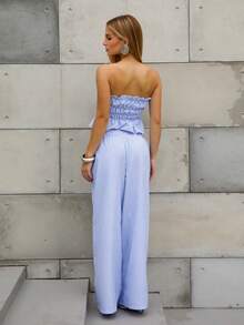 BiaLiraa Set de 2 piezas para mujer con top bandeau fruncido con corbata y rayas y pantalones largos - Azul - Ver 2