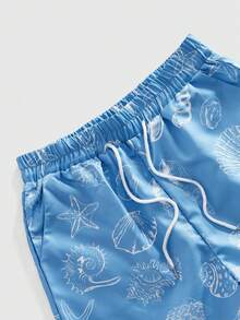 ROMWE MEN Men's Casual Vacation Starfish & Shell Print Shorts - Blue - View 3