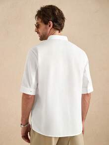 Core Aspect Camisa masculina de verão casual com botões frontais e manga curta. - Branco - Ver 2