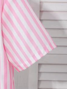 SHEIN Bộ áo thun và quần kẻ sọc kiểu dáng thường ngày dành cho bé gái tuổi teen, thích hợp cho kỳ nghỉ, dã ngoại, đi học. - Nhiều màu - Xem 8
