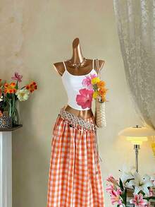 Veykashi Áo hai dây kiểu retro in họa tiết hoa hồng nhiệt đới gợi cảm, thích hợp cho mùa hè. - Nhiều màu - Xem 12