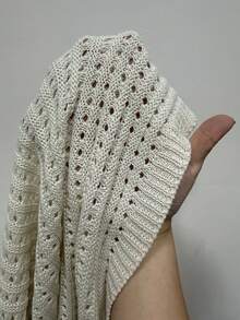 SHEIN EZwear 大码女式纯色前系带露背针织连衣裙，度假款 - 杏色 - 查看 6