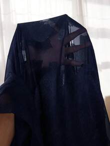 Al Najma Women's Chiffon Jacquard Elegant Loose Fit Abaya Robe, Versatile Plus Size - Navy Blue - View 5