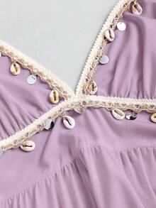 Sweetra Embroidered Lace-Up Waist Midi Dress - Purple - View 5