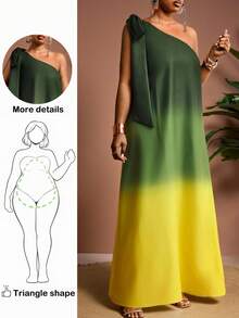 Truni 大码女士优雅渐变色不对称肩连衣裙，适合春夏度假和约会，是女士夏季服装的理想之选。这款连衣裙也适合春季节日、海滩等场合穿着。优雅长款连衣裙，单肩设计，适合度假、海滩等各种场合，撞色拼接，单袖日落渐变色，大码度假风，曲线优美，适合梨形和三角形身材。 - 彩色 - 查看 2