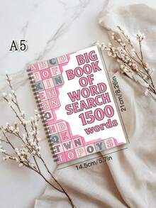 1 PC "Big Book Of Word Search 1500 Word" Vocabulary Fill-In-The-Blank Notebook, Pink Letter Notebook Suitable For Office Work And Study Meeting Minutes Daily Memos Journaling Organizing Inspiration - multicolor - View 2