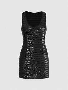 ROMWE J-Fashion Sexy Sequin Embroidered Mini Dress For Music Festival Party - Black - View 1