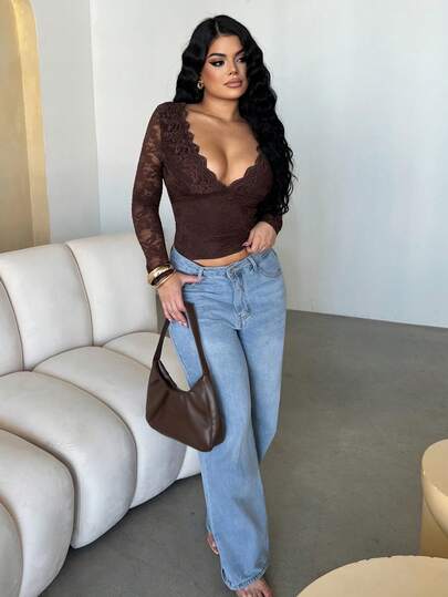 Dayanna Comas Autumn/Winter Solid White Sexy Lace Long Sleeve Backless Blouse, Sexy Backless Top, Autumn Top, Backless Undershirt, Outerwear Top, Autumn Women's Clothing, Old Money, Sexy Minimalist Women's Top, Suitable For Party, Cocktail Party, Formal Occasions, Birthday Top