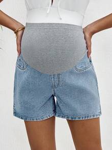 SHEIN Maternity Casual Comfortable Denim Shorts - Light Wash - View 3