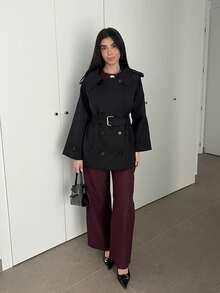 Hitanina Áo khoác trench coat hai hàng khuy thời trang và thanh lịch dành cho nữ theo phong cách Pháp Áo khoác trench coat nữ Áo khoác trench coat nữ vào mùa thu/đông - màu đen - Xem 5