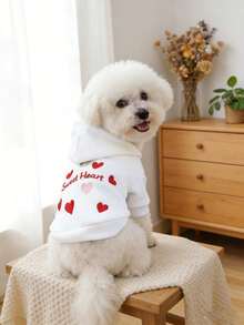 PETSIN 1pc "Sweet Heart" Heart Pattern Embroidered Pet Hoodie With Traction D-Ring Spring And Autumn Comfortable Cat And Dog Coat - White - View 2