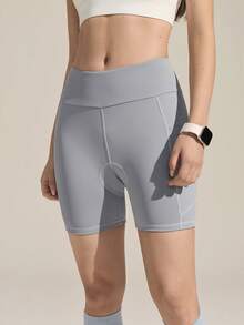 Quần short đạp xe địa hình nữ Exploreva cạp cao, đệm 4D - Có túi khóa kéo và đệm mông - Xám - Xem 3