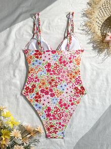 Swim Mod Áo tắm liền thân gợi cảm màu hồng họa tiết hoa nhí dành cho nữ, dây mảnh, thích hợp cho kỳ nghỉ biển. - Hồng - Xem 2