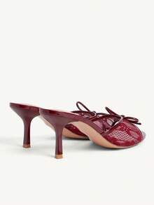 CUCCOO CHICEST 女士时尚优雅蕾丝蝴蝶结装饰高跟凉鞋 - 酒紅色 - 查看 4