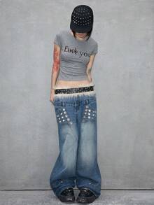 ROMWE Avant Minimalist Basic Funny Slogan Print Crew Neck Fitted Waist Short Sleeve T-Shirt - Grey - View 9