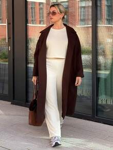 Bethéva Women's Fashionable & Versatile Overcoat, Autumn/Winter - Coffee Brown - View 5