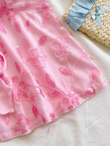 Soleia 女士春夏度假风花卉串珠刺绣荷叶边V领系带吊带背心，适合海滩、邮轮、公路旅行、假日、约会、下午茶、音乐节、波西米亚风、海滩度假、海岛度假、海滩度假村、音乐节等场合，四季皆宜，日常通勤也可穿着。 - 粉色 - 查看 5