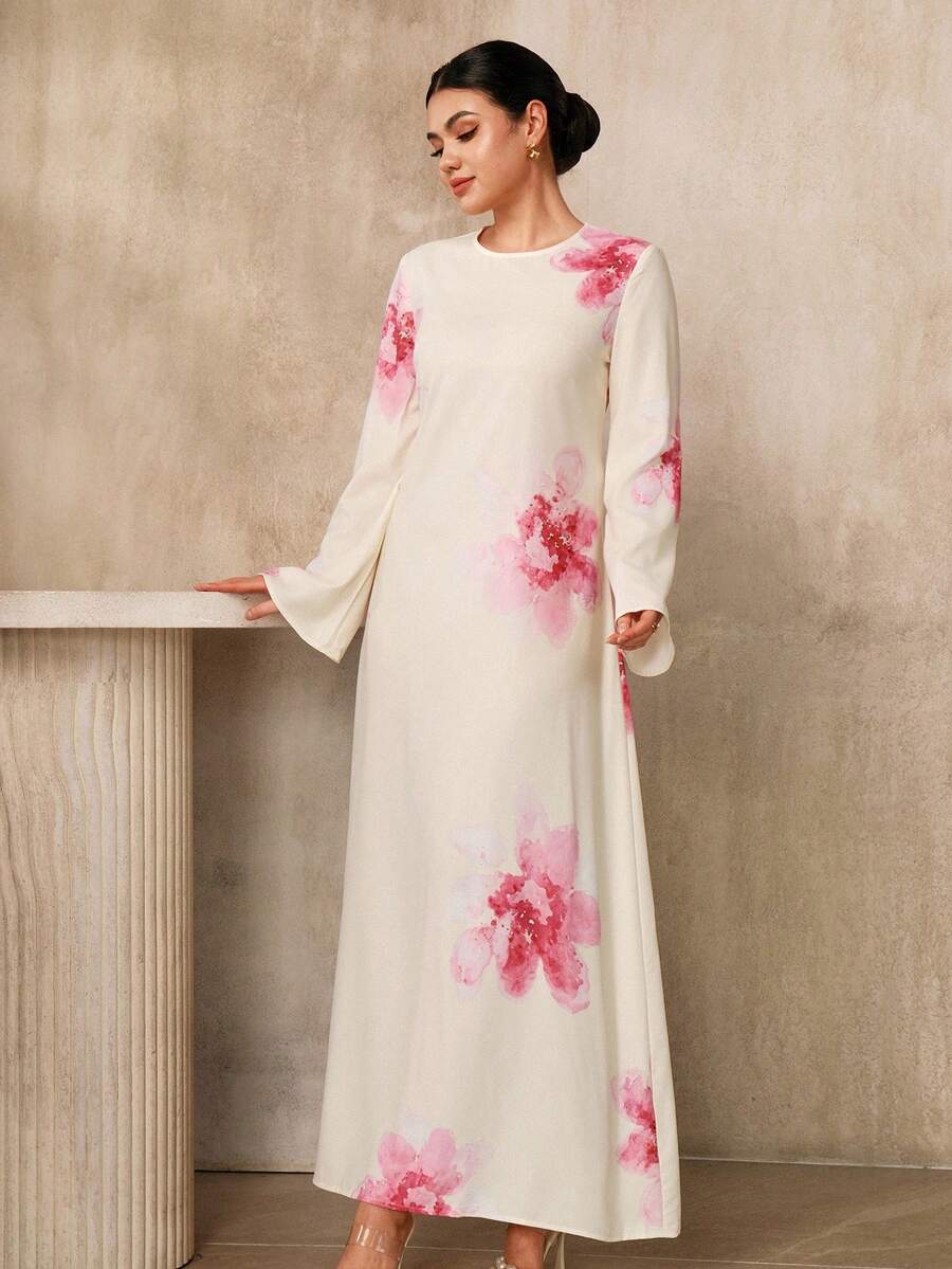 Graceveil 女士印花长袖优雅连衣裙 女士连衣裙 端庄长袖连衣裙 女士礼服 女士印花长袖连衣裙 女士连衣裙 长款连衣裙 女士礼服 女士礼服 优雅经典 - 彩色 - 查看 1