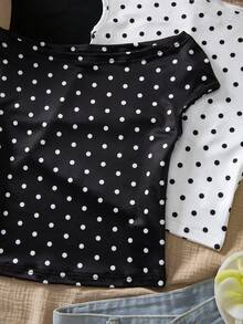 Sparklyn Bộ 3 áo thun nữ ôm sát, trễ vai, nhiều màu sắc, thích hợp cho kỳ nghỉ. - Đen và trắng - Xem 3