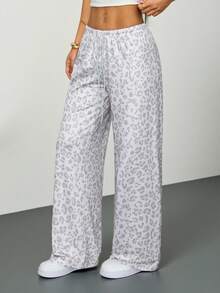 SHEIN PETITE Women's Casual Leopard Print Drawstring Waist Sweatpants,Back To School Clothes,Fall Clothes For Women Comfy Pants Lounge Pants Cheetah Print Pants - Multicolor - View 6