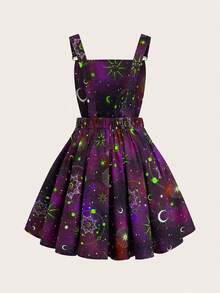 Sweetra Plus Size Women Moon Pattern Fashionable Dark Goth Style Suspender Dress - Multicolor - View 2